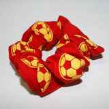 Century soccer red and yellow hair scrunchie