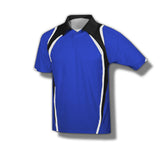Royal Blue short sleeve button up polo shirt with black and white lining