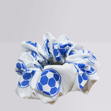 Century soccer white and royal blue hair scrunchie